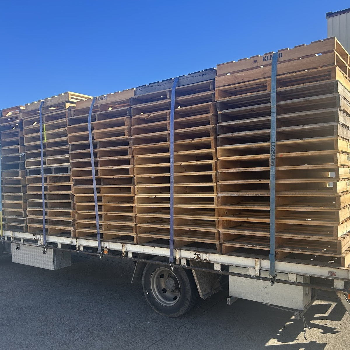 Lightweight Australian Standard Pallets strapped on a truck